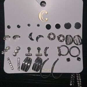 Charming Charlie Silver and Black Earring Set